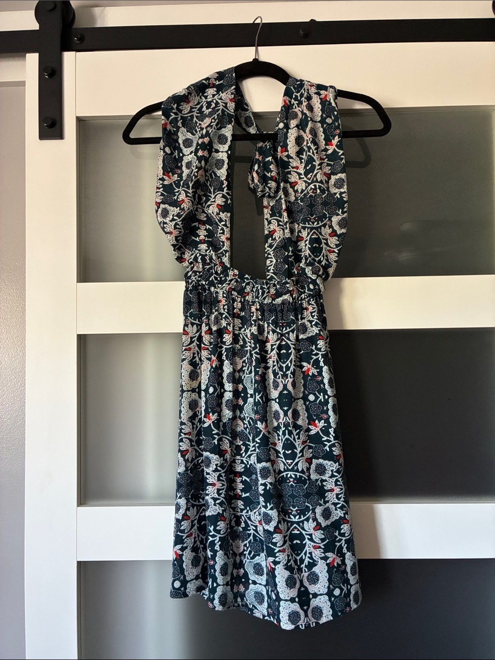 RAGA Navy Floral Backless Halter Dress with Red Accents